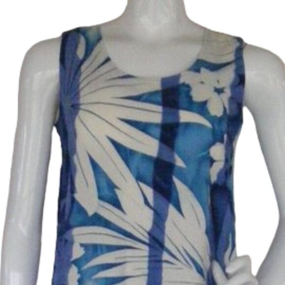 JAMS WORLD Dress, S, Veranda Print, Blue/White, Shift, Keyhole, Sleeveless - Picture 2 of 11